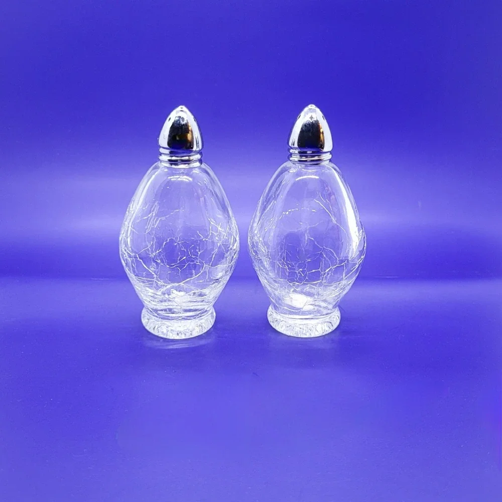 Vintage Irice Japan Crackle Glass Salt and Pepper Shakers Clear Mid Century‎ Set